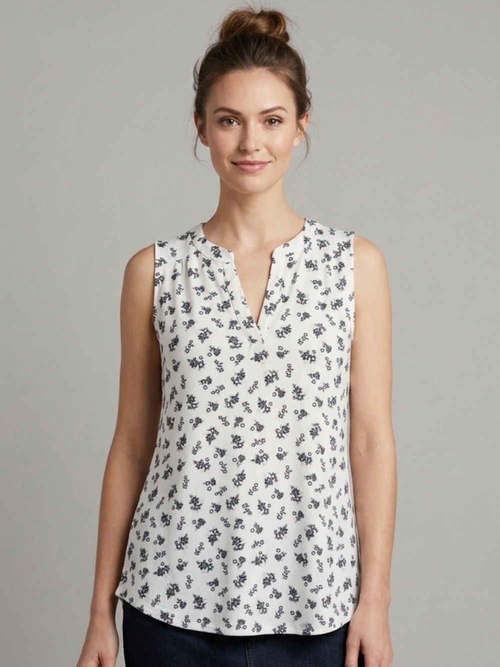 2 Dye 4 | Floral Sleeveless V-Neck Blouse |Black & White | Size S